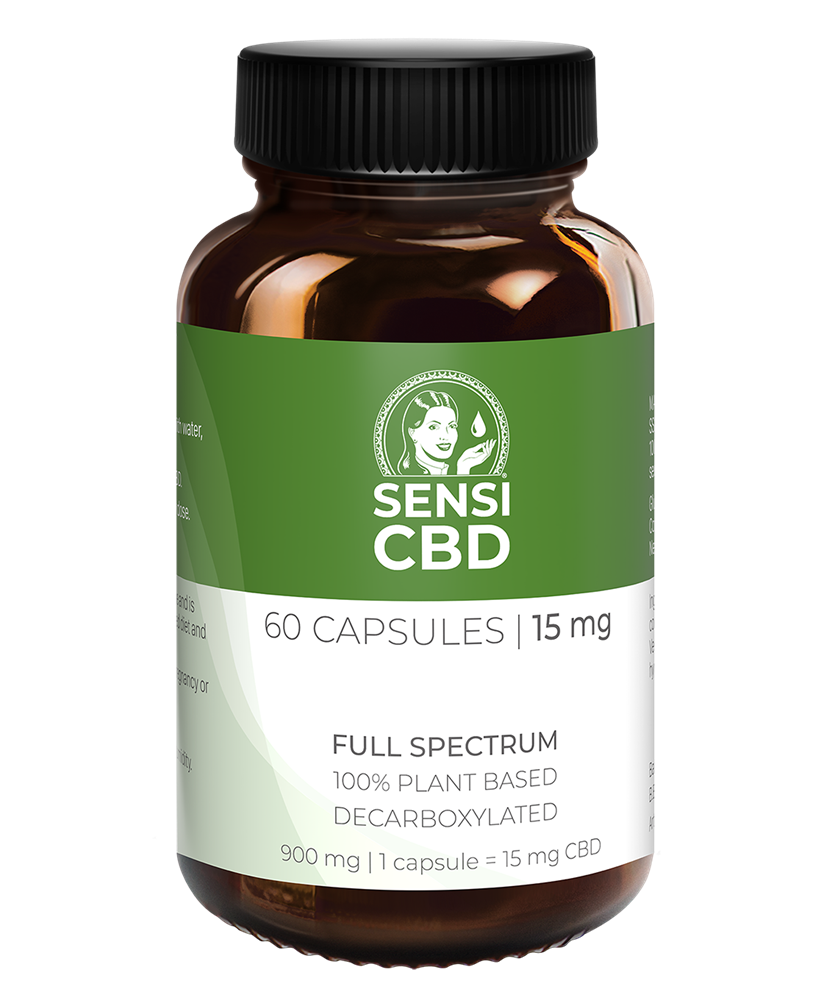 CBD Capsules \u2013 15 mg, 60 Capsules \u2013 Vegan \u2013 Sensi Seeds